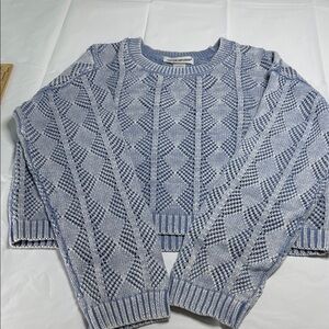 Cotton Emporium Diamond Knit Sweater in Blue and White